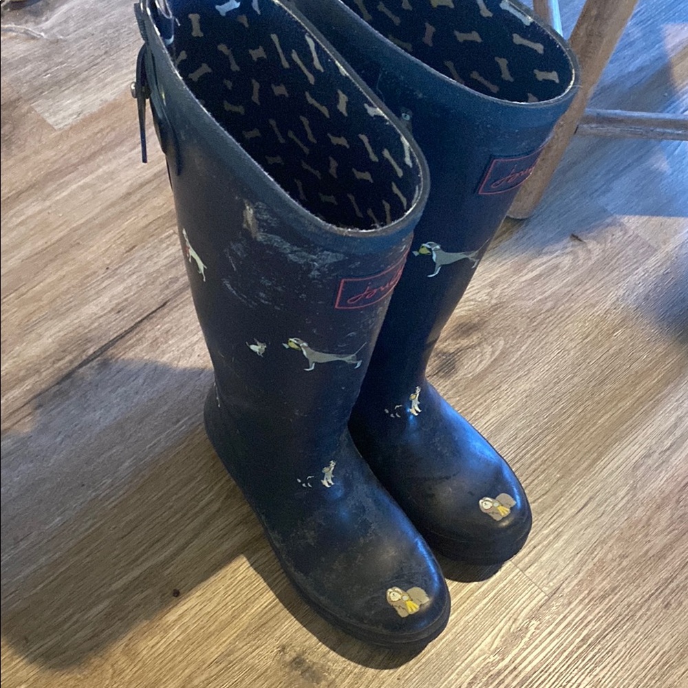 Joules navy blue wellies Rain Boots with puppy Dog Print 38 7